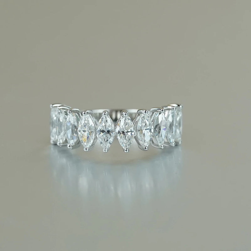 Sterling Silver Moissanite Diamond Marquise Cut Row Ring for Women