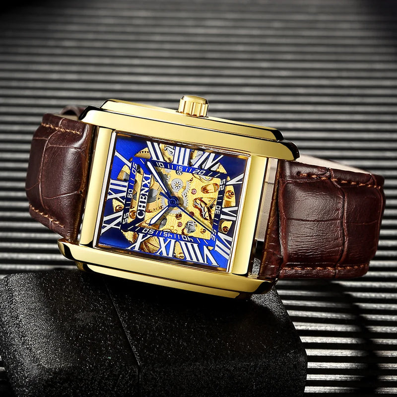 Gold Automatic Skeleton Tourbillon Mechanical Wristwatch for Men