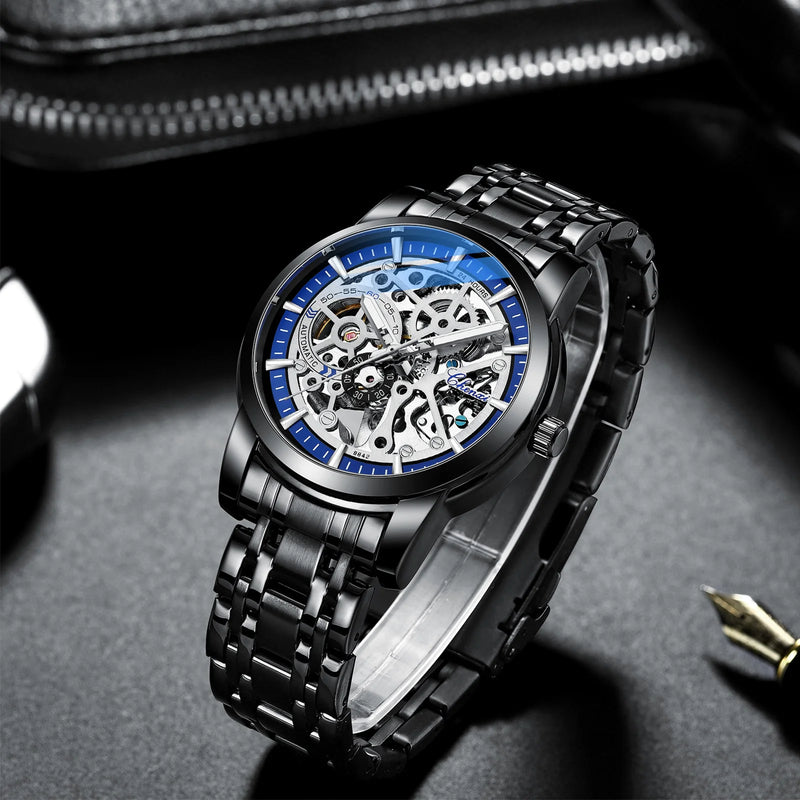 Solid Steel Automatic Hollow Luminous Mechanical Watch for Men