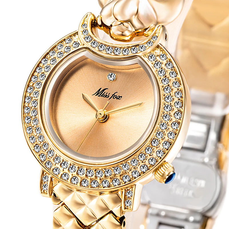MISSFOX Watch For Women Hip Hop Diamond Bling Waterproof Ladies Quartz Reloj Unique Leopard Stainless Steel Girls Wrist Watches