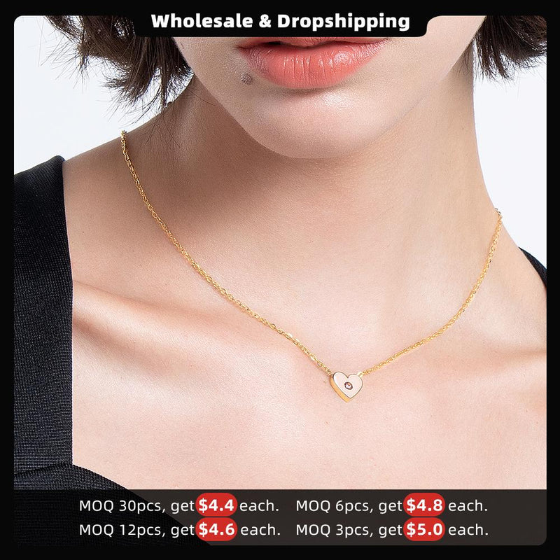 ENFASHION Zircon Pink Heart Necklace For Women Gold Color Chain Necklaces Stainless Steel Fashion Jewelry Bijoux Femme P213206