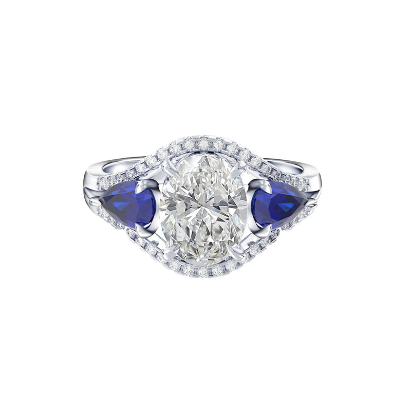 925 Sterling Silver Round 4A CZ and Created Sapphire Engagement Ring for Women