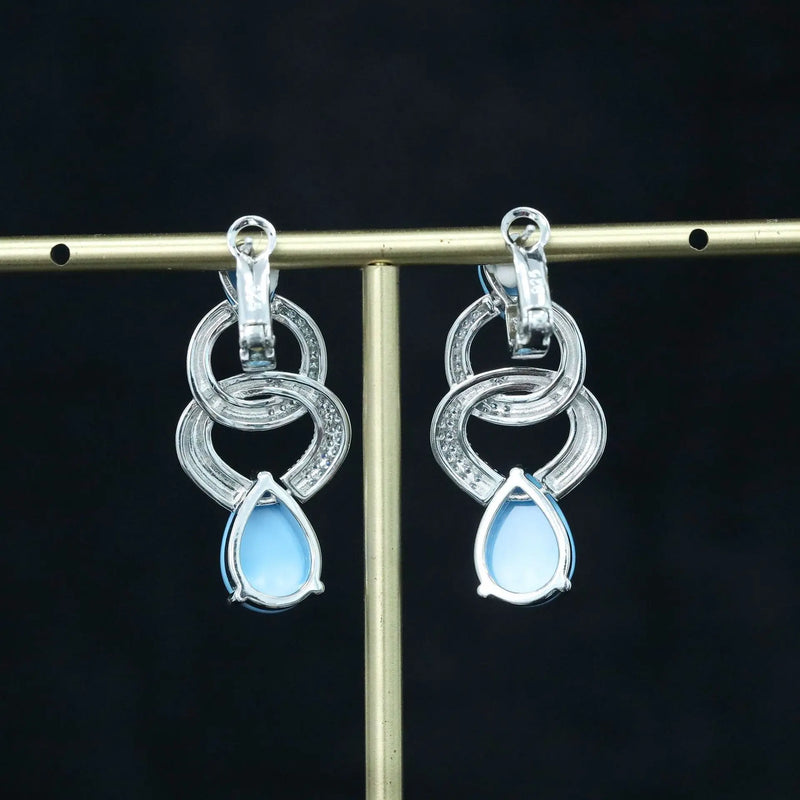 925 Sterling Silver Blue Turquoise Gemstones Drop Dangle Earrings