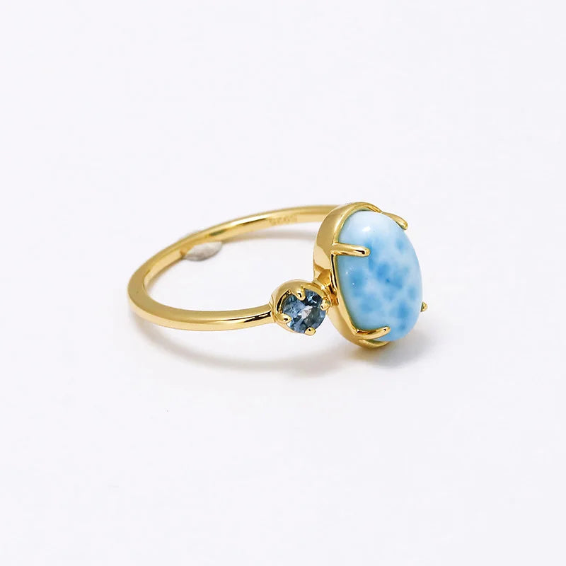 925 Sterling Silver Light Gold Plated Larimar Topaz Ring for Women