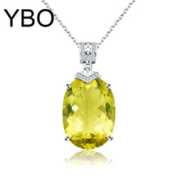 Sterling Silver Oval Lemon Quartz Pendant Necklace for Women