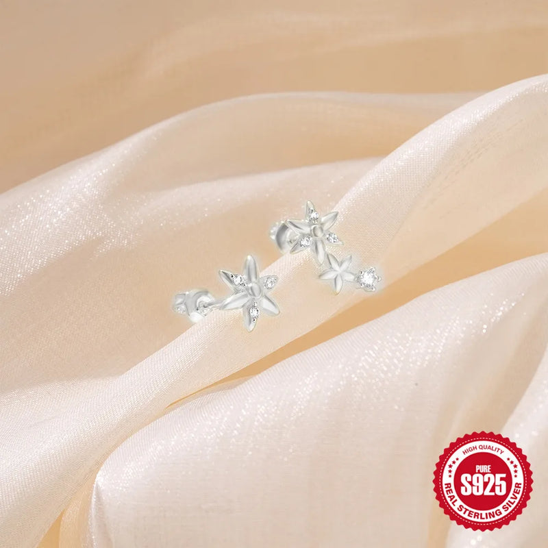 925 Sterling Silver Star Crystal Flower Stud Earrings for Woman