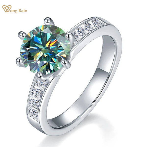 Wong Rain 925 Sterling Silver 3EX VVS1 Round Cut 6.5 MM Real Moissanite Pass Test Colorful Diamonds Fine Ring Engagement Jewelry