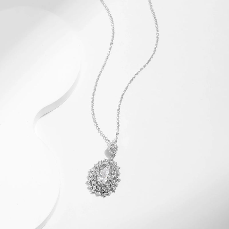 Sterling Silver Water Drop CZ Pendant Necklace for Women