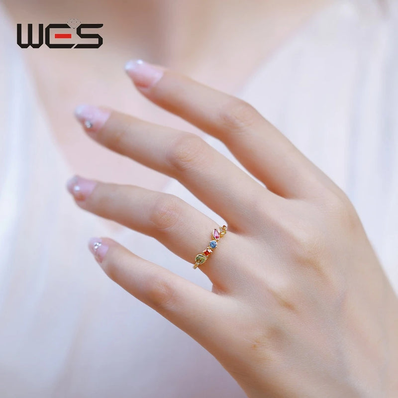 Sterling Silver Rainbow Zircon Rings for Women