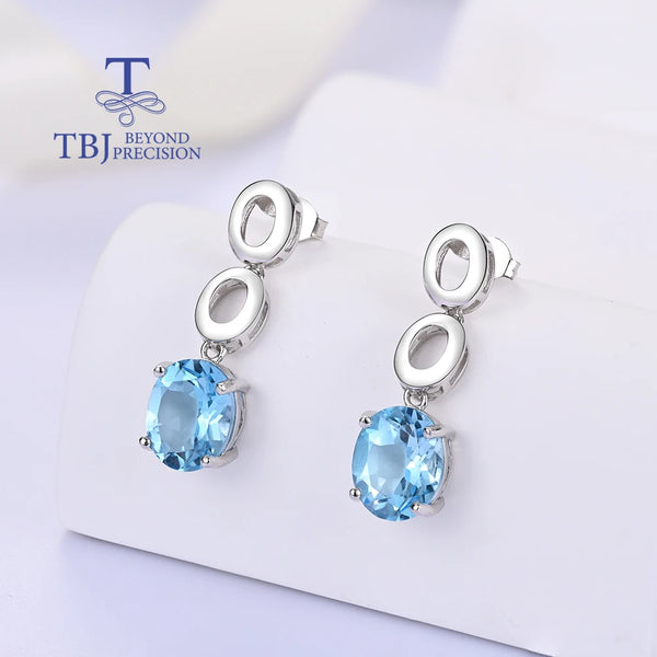 S925 Silver Sky Blue Topaz Ring and Earring Jewelry Set for Women.