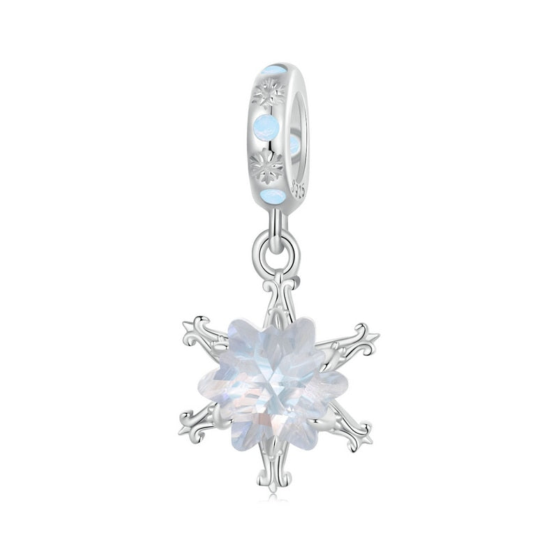 925 Sterling Silver Blue Snowflake Pendant Charm Beads for Bracelet or Necklace