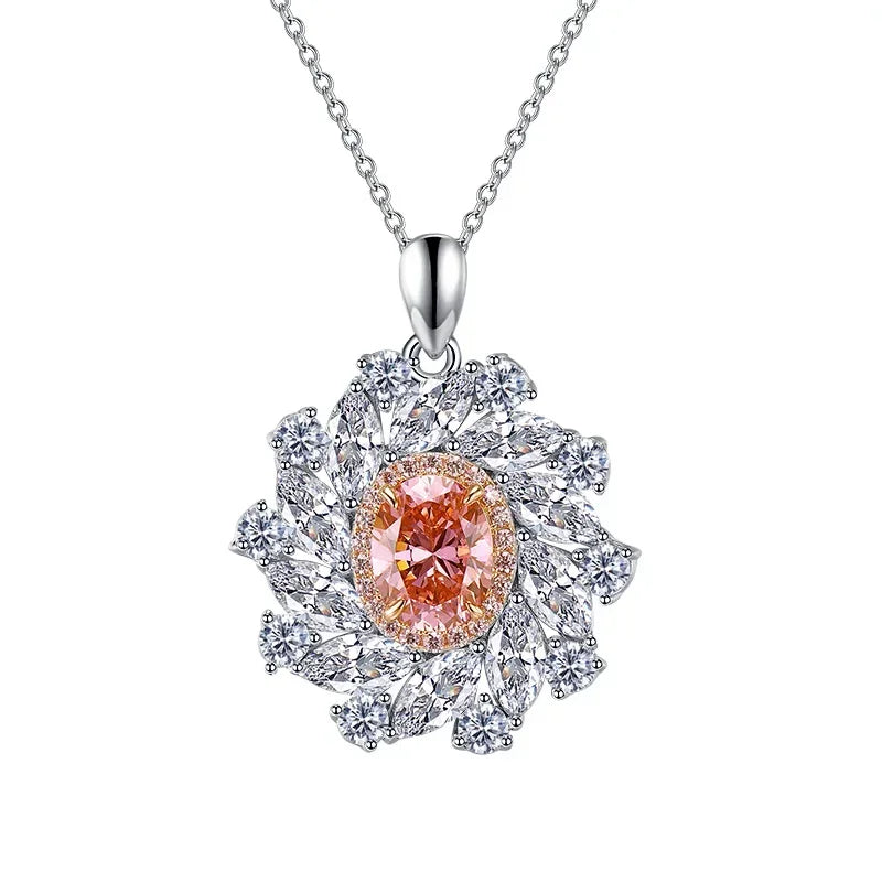 925 Silver Pink Diamond Pendant Necklace for Women