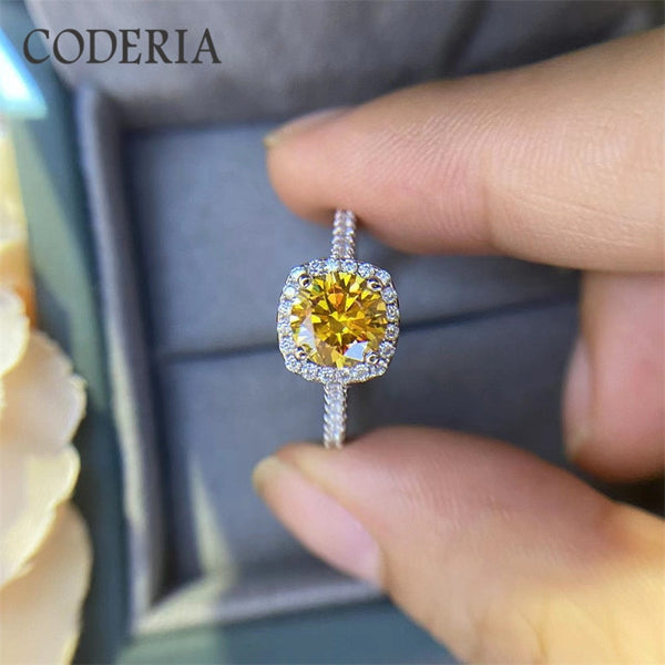 Yellow Moissanite Platinum plated Engagement Rings 1-3 Carat Gem Diamond Sterling Silver Wedding Ring Womens Fine Jewelry