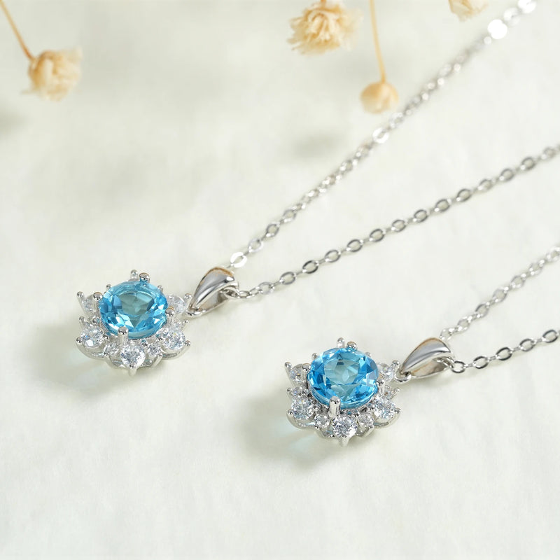 Sterling Silver 925 Blue Topaz Pendant Necklace for Women