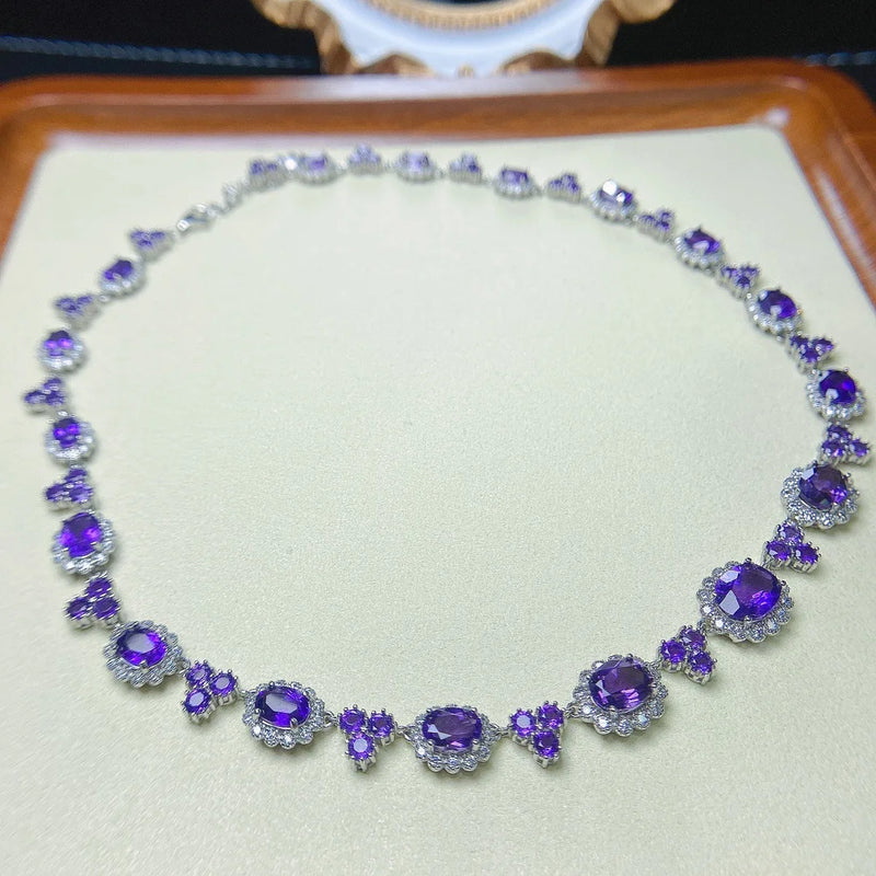 Sterling Silver Natural Amethyst Necklace 4*6ctw for Women