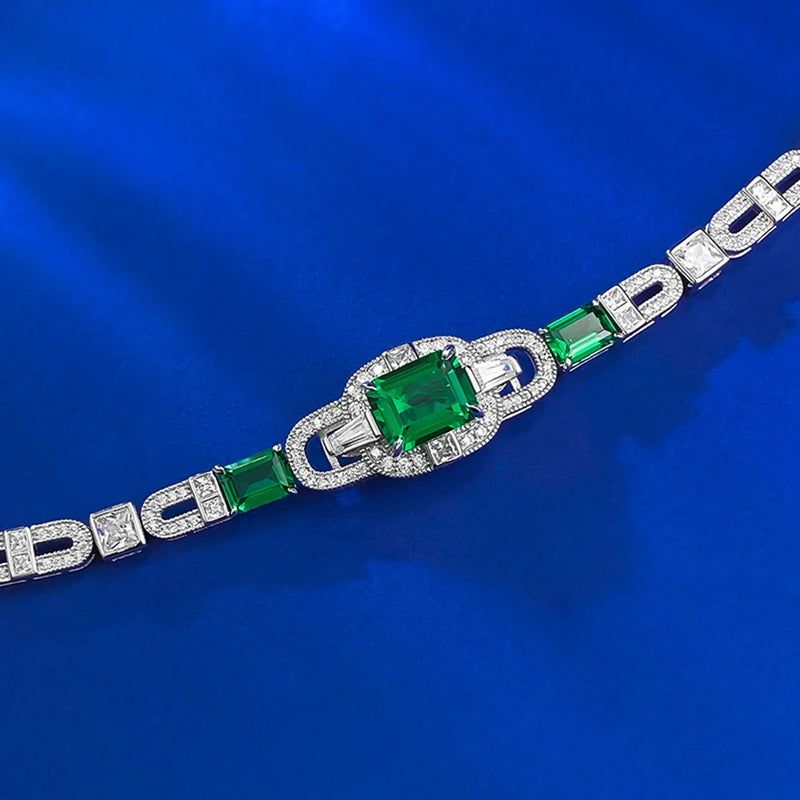 Sterling Silver Emerald Diamond Bangle for Women