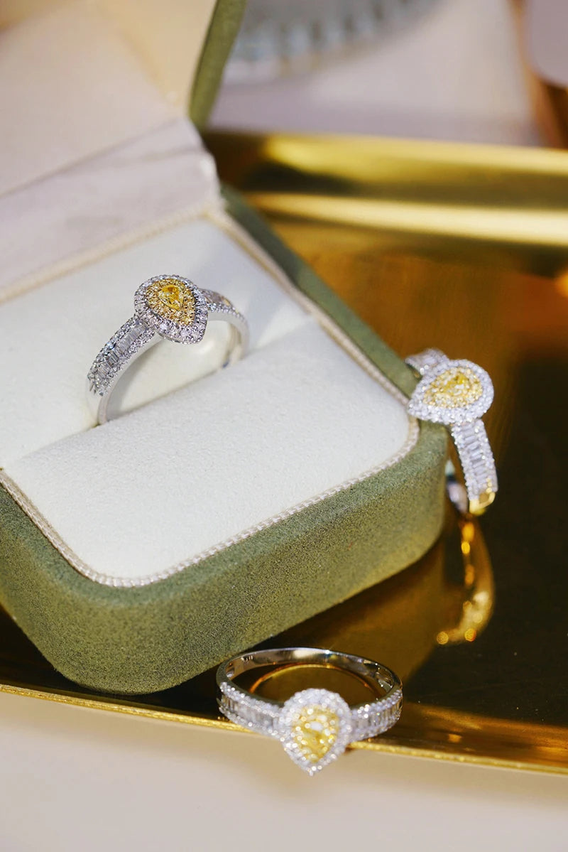 18K White Gold Natural Yellow Diamond Engagement Ring for Women