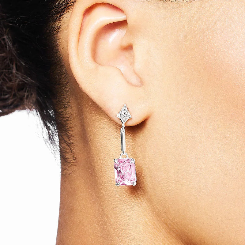 Sterling Silver 925 Pink Stone Drop Earrings for Women