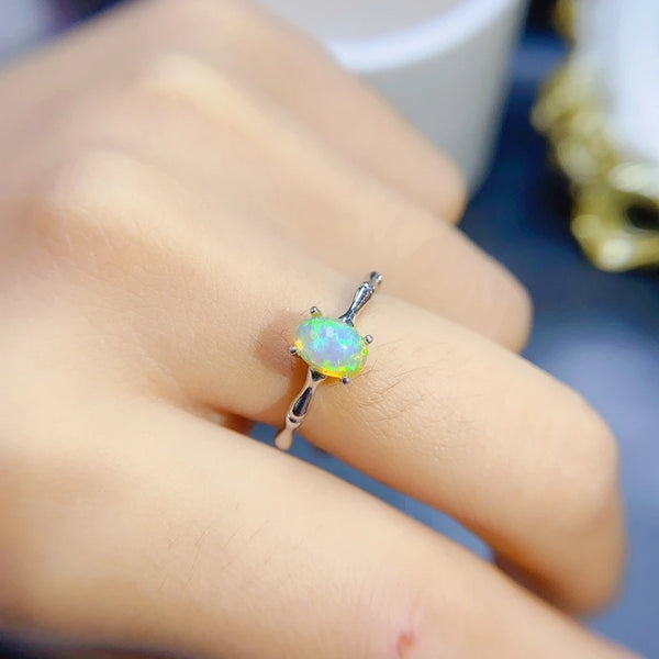 925 Silver Adjustable Size Opal Ring for Women