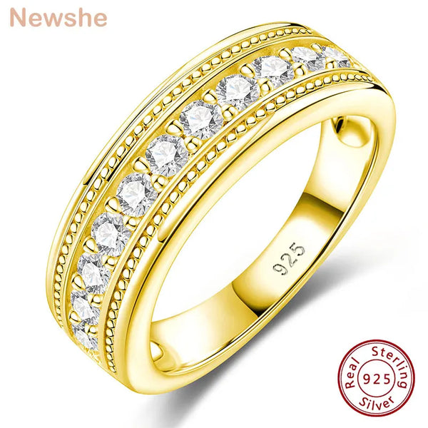 Sterling Silver 18k Gold Half Eternity Cubic Zircon Ring for Men