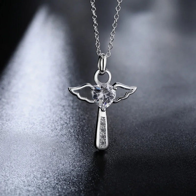 925 Sterling Silver Crystal Cross Pendant Necklace For Women