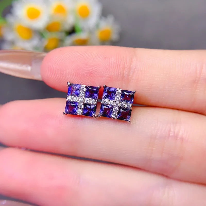 18K Gold Plated Silver Tanzanite Studs for Women