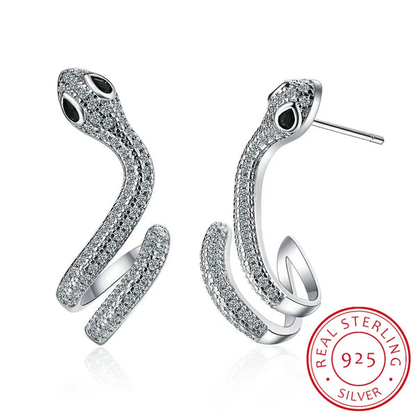 925 Sterling Silver Snake Stud Earrings for Women