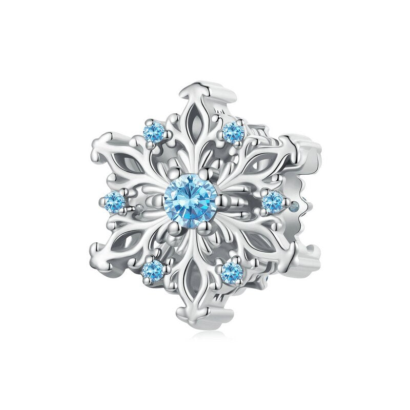 925 Sterling Silver Blue Snowflake Pendant Charm Beads for Bracelet or Necklace