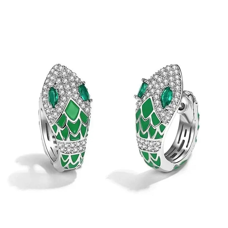 Sterling Silver Green Zircon Snake Clip Earrings for Women