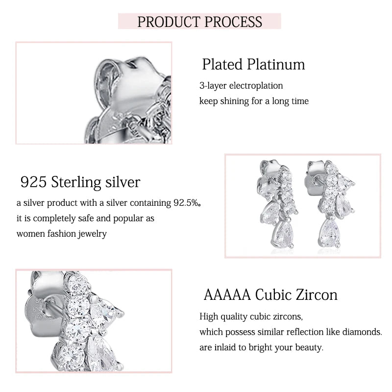 Sterling Silver Sparkling Charm Stud Earrings for Women