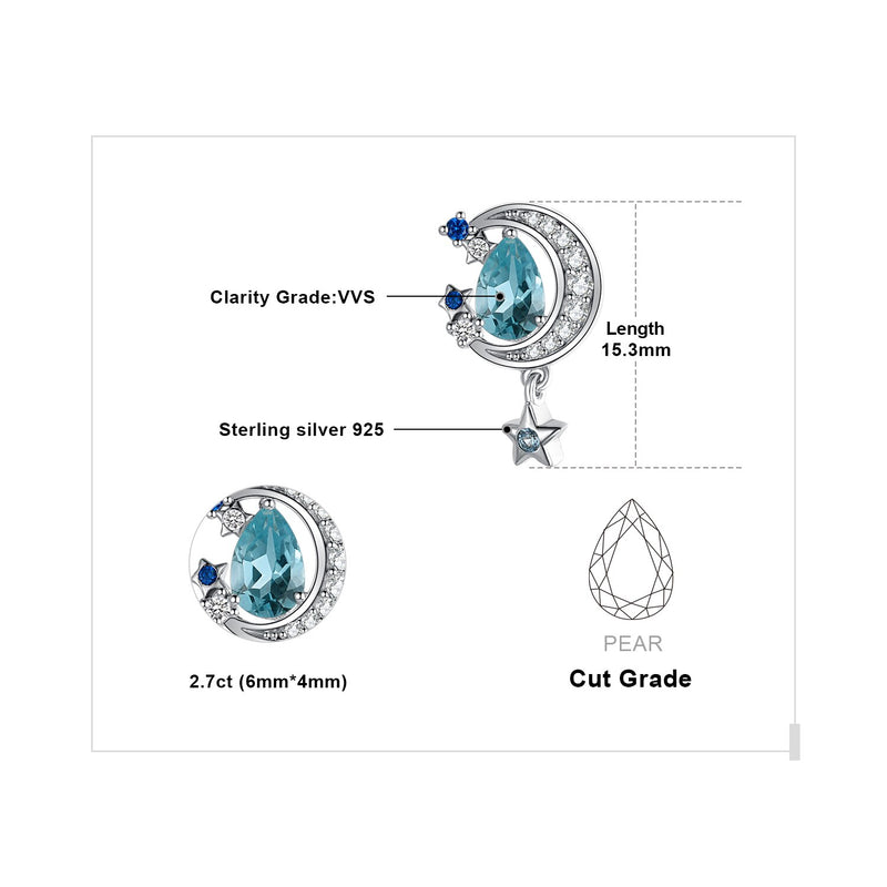 925 Sterling Silver Blue Topaz and Sapphire Stud Earrings for Woman