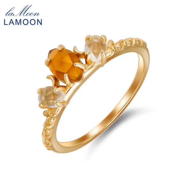 925 Sterling Silver Gold Plated Orange Garnet Crystal Ring for Women