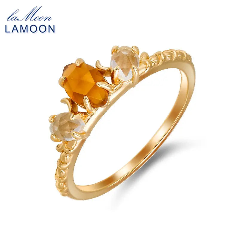 925 Sterling Silver Gold Plated Orange Garnet Crystal Ring for Women