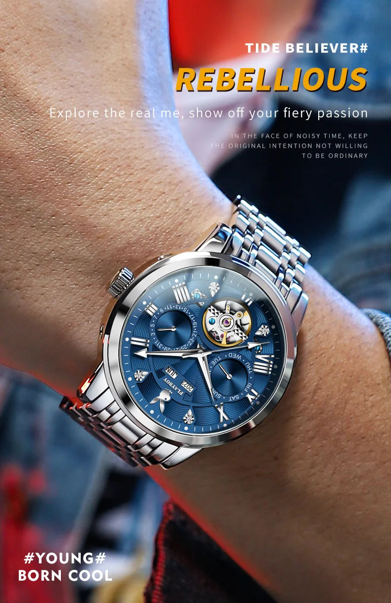 Stainless Steel Automatic Mechanical Watch for Men