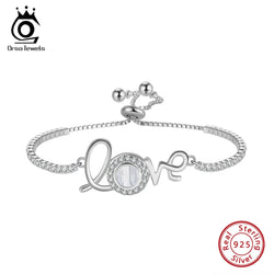 925 Sterling Silver Mother of Pearl Love Chain Bracelet for Women