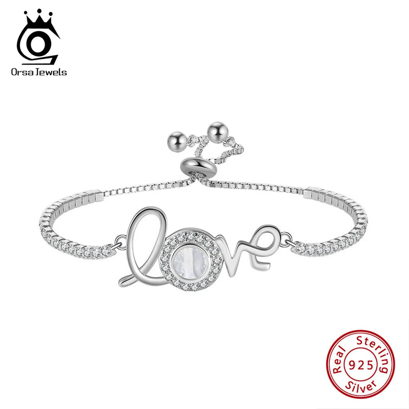 925 Sterling Silver Mother of Pearl Love Chain Bracelet for Women