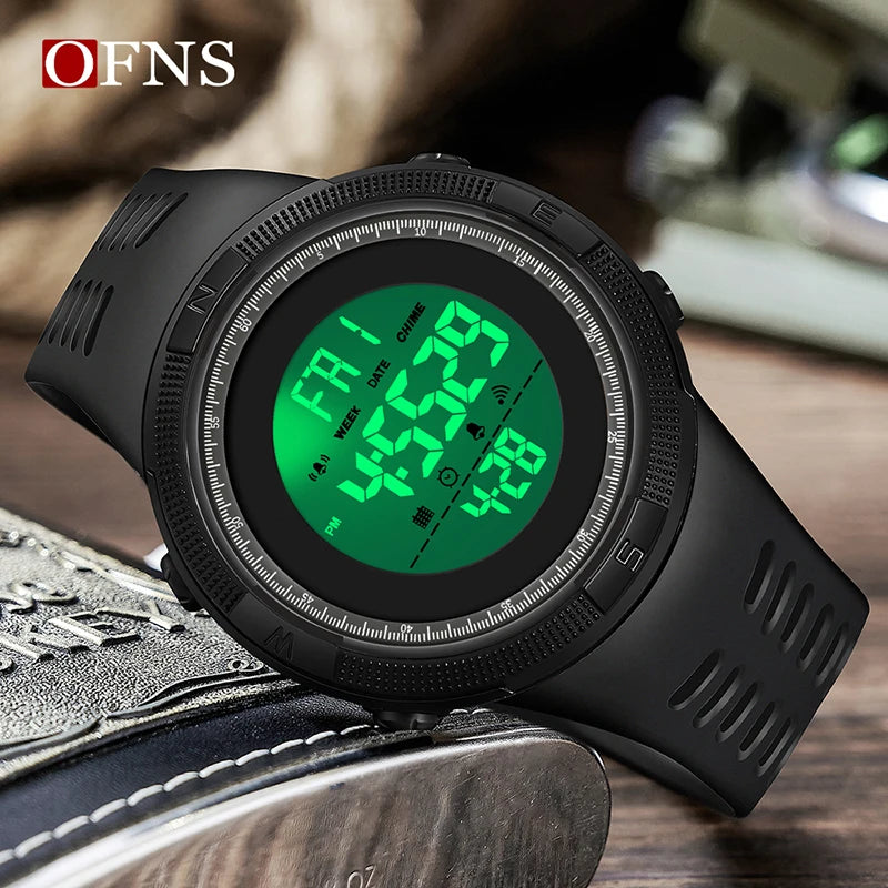 Stainless Steel Digital Sports Watch with Step Counting and Alarm for Men.