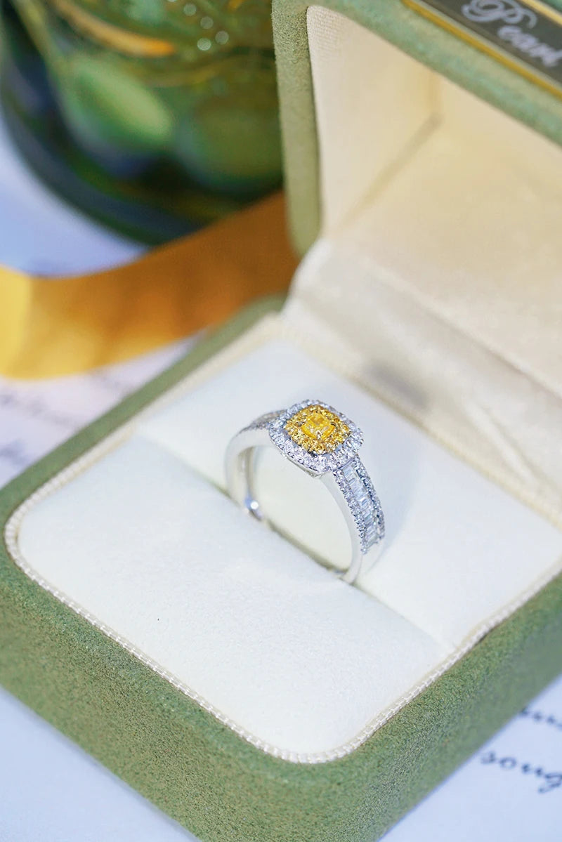 18K White Gold Natural Yellow Diamond Engagement Ring for Women