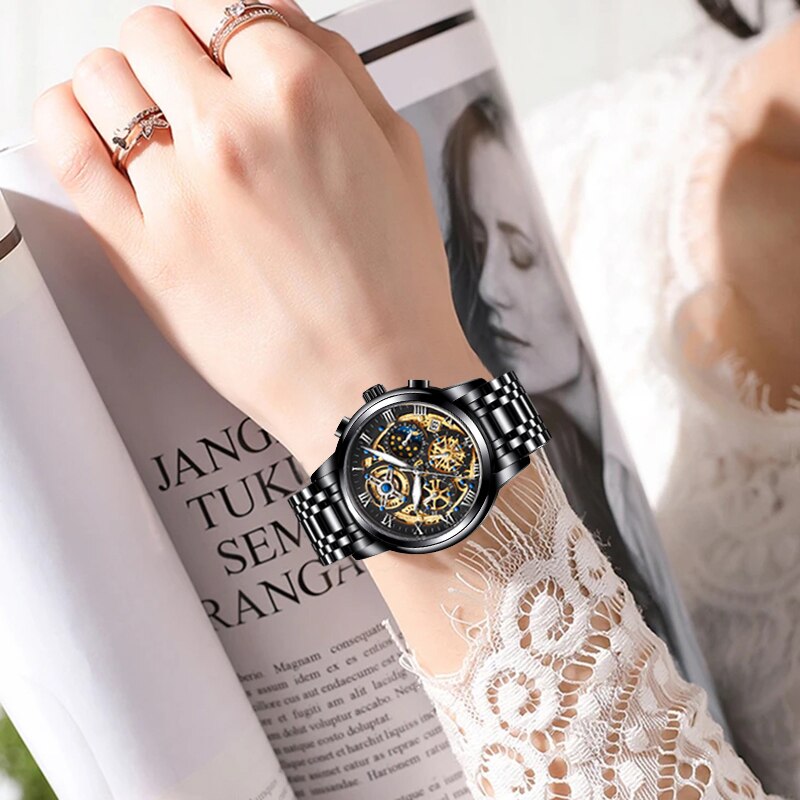 Rose Gold Stainless Steel Waterproof Wristwatch for Women