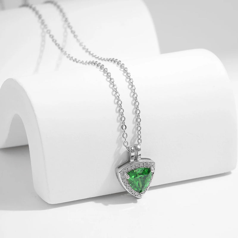 925 Sterling Silver Triangle Green CZ Pendant Necklace for Women