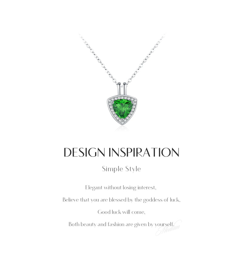 925 Sterling Silver Triangle Green CZ Pendant Necklace for Women