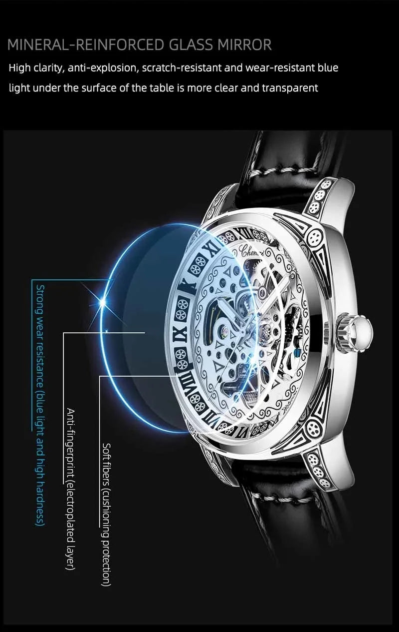 Stainless Steel Skeleton Design Automatic Luminous Men's Watch