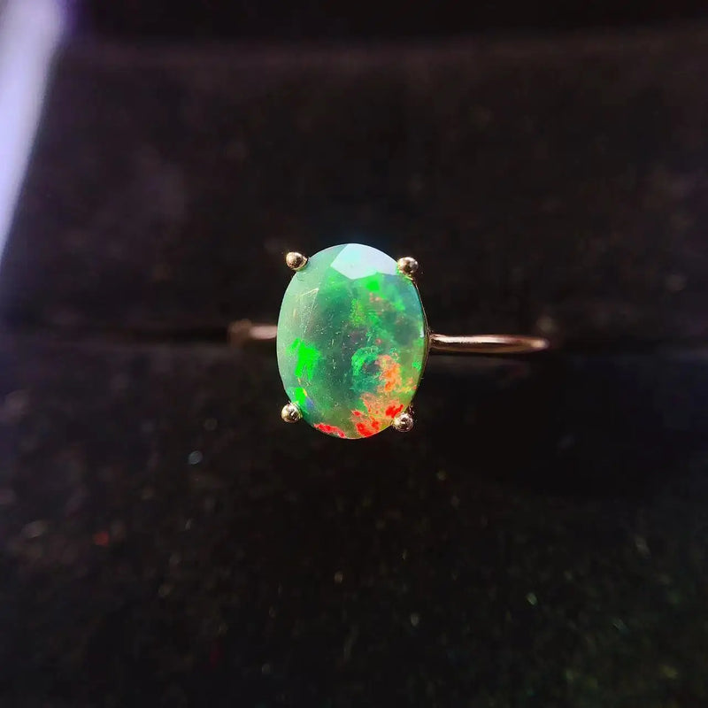 Sterling Silver 7x9mm Opal Engagement Ring