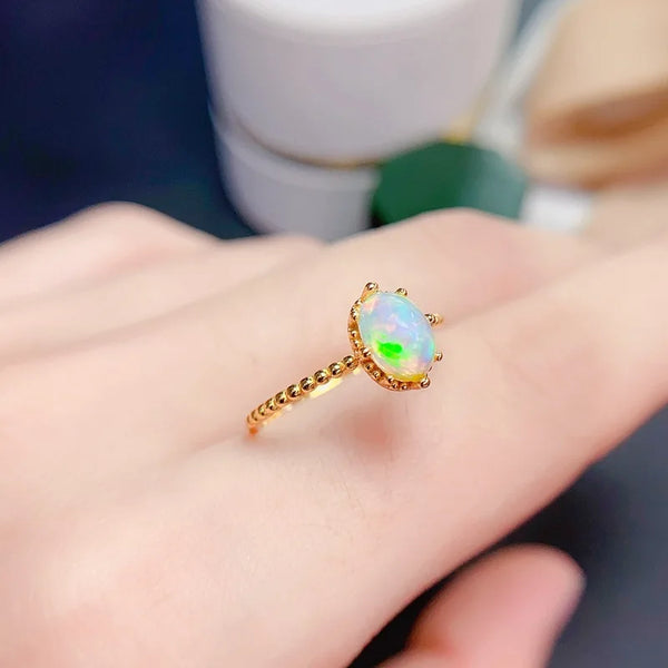 Sterling Silver Ring with 0.75 Carat Opal Stone for Women