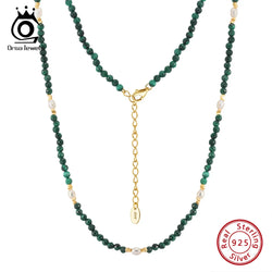 925 Silver Green Malachite & Freshwater Pearls Beaded Collar Necklace for Women