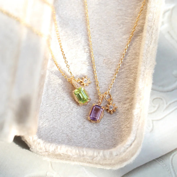 925 Sterling Silver Natural Amethyst Peridot Double Pendant Necklace for Women