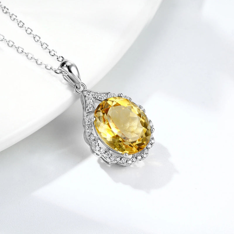 925 Sterling Silver Citrine Gemstone Pendant Necklace for Women.