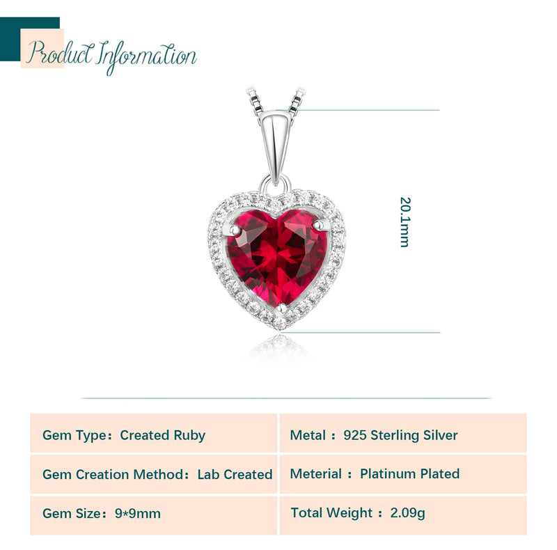 Sterling Silver Created Ruby Heart Pendant for Women