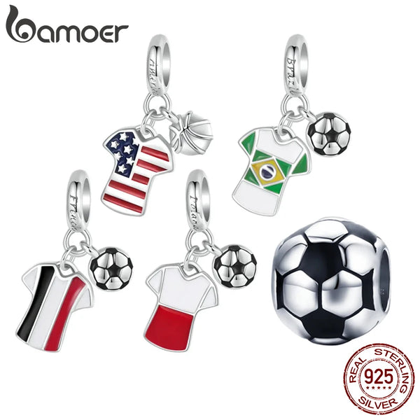 Sterling Silver Football Charm Beads for Bracelet & Necklaces. for Women