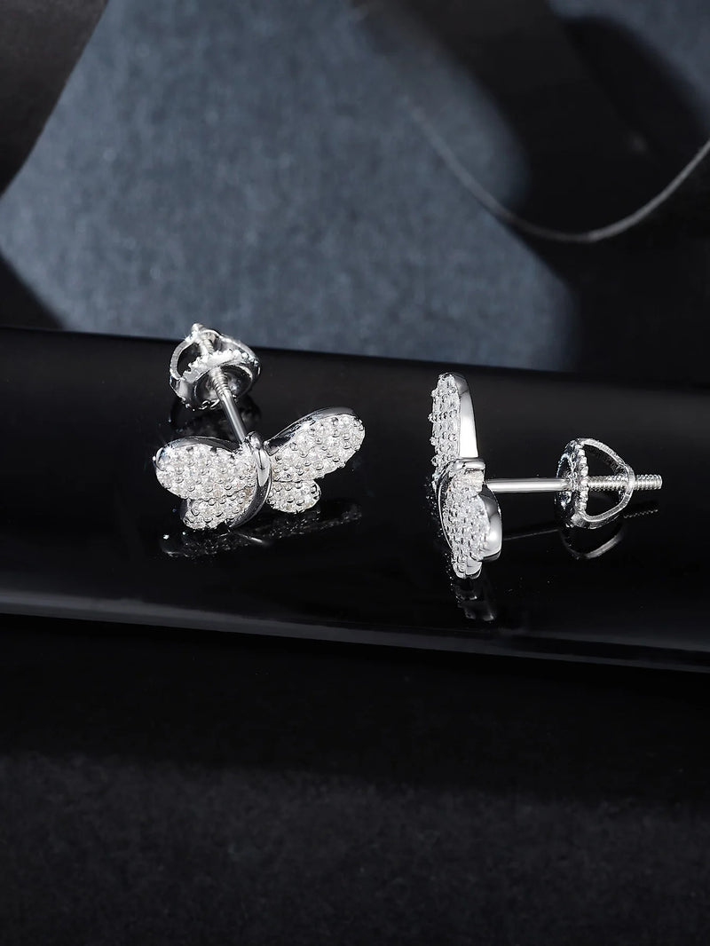 Sterling Silver Butterfly Stud Earrings with Moissanite